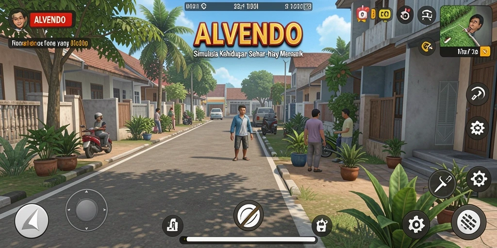 Screenshot ALVENDO menampilkan pemain yang asyik menjalani kehidupan virtual yang dinamis.