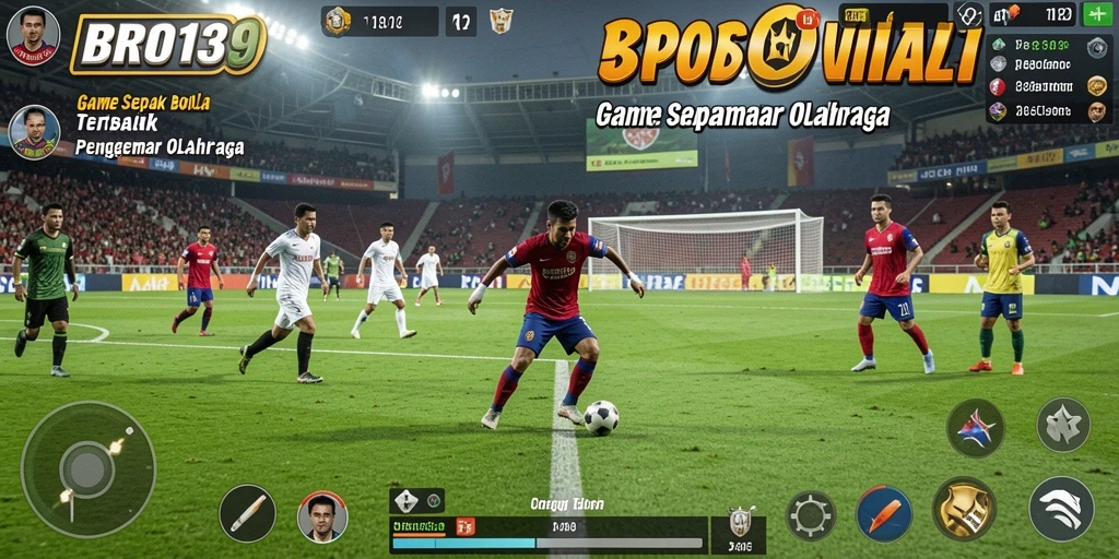 Tangkapan layar dari gameplay BRO138 yang menunjukkan pertandingan sepak bola yang intens.