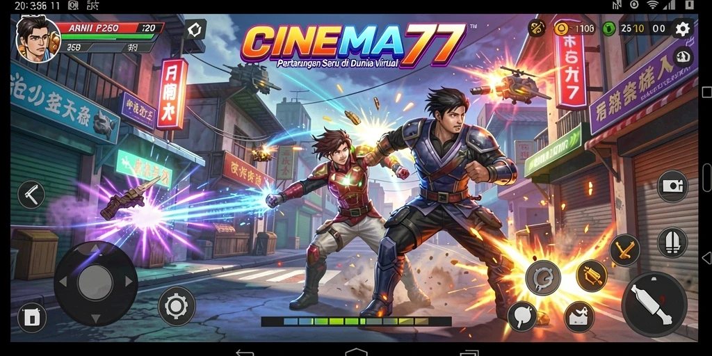 Tangkapan layar gameplay <strong>CINEMA77</strong> menunjukkan pertarungan yang intens dan menarik.