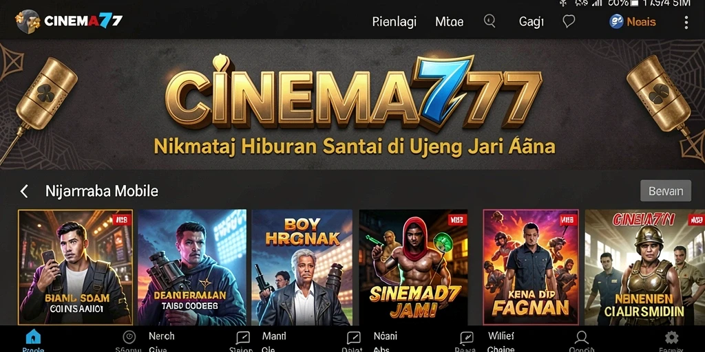 Screenshot utama CINEMA777 menunjukkan kemudahan akses ke berbagai film dan acara.