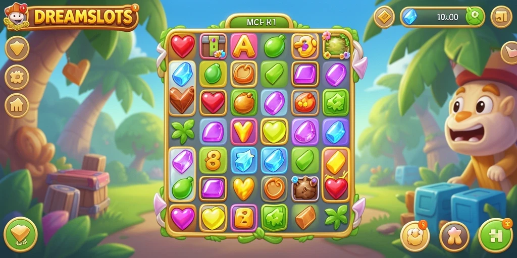 Tampilkan gameplay seru dari DREAMSLOTS yang mencocokkan simbol.