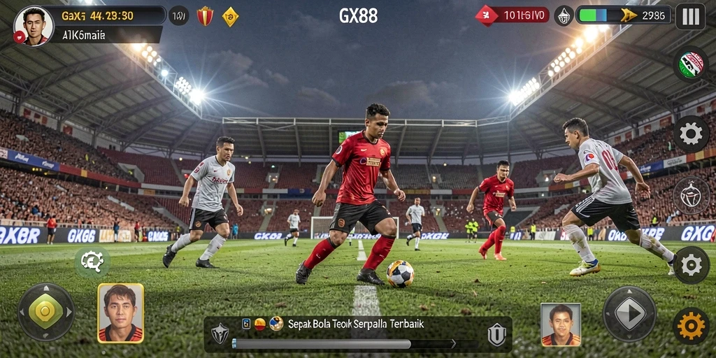 Tangkapan layar GX88 menampilkan aksi seru dalam pertandingan sepak bola.