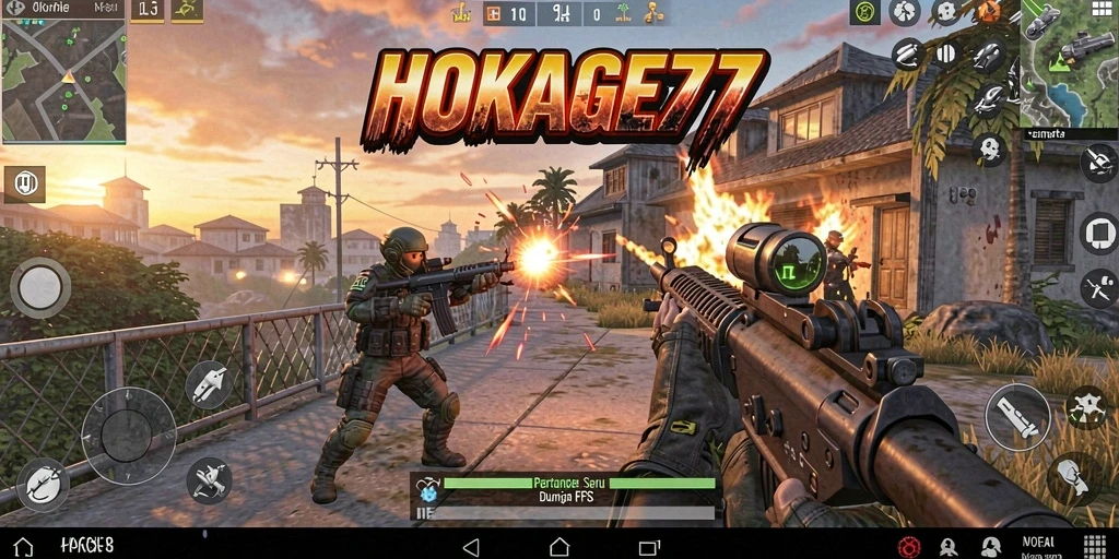 Screenshot HOKAGE77 menunjukkan aksi mendebarkan dalam pertempuran FPS.