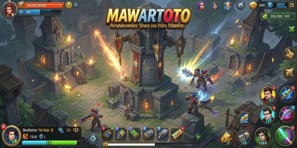 Tangkapan layar gameplay MAWARTOTO menampilkan strategi menara yang mendebarkan.