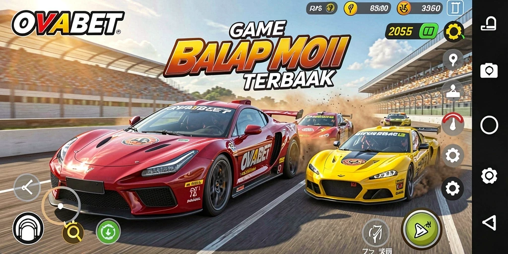 Tampilan screenshot utama OVABET menampilkan aksi balapan yang menegangkan.
