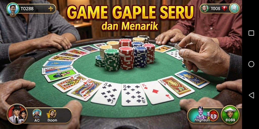 Screenshot utama TO288 dengan gameplay Gaple yang menarik dan interaktif.